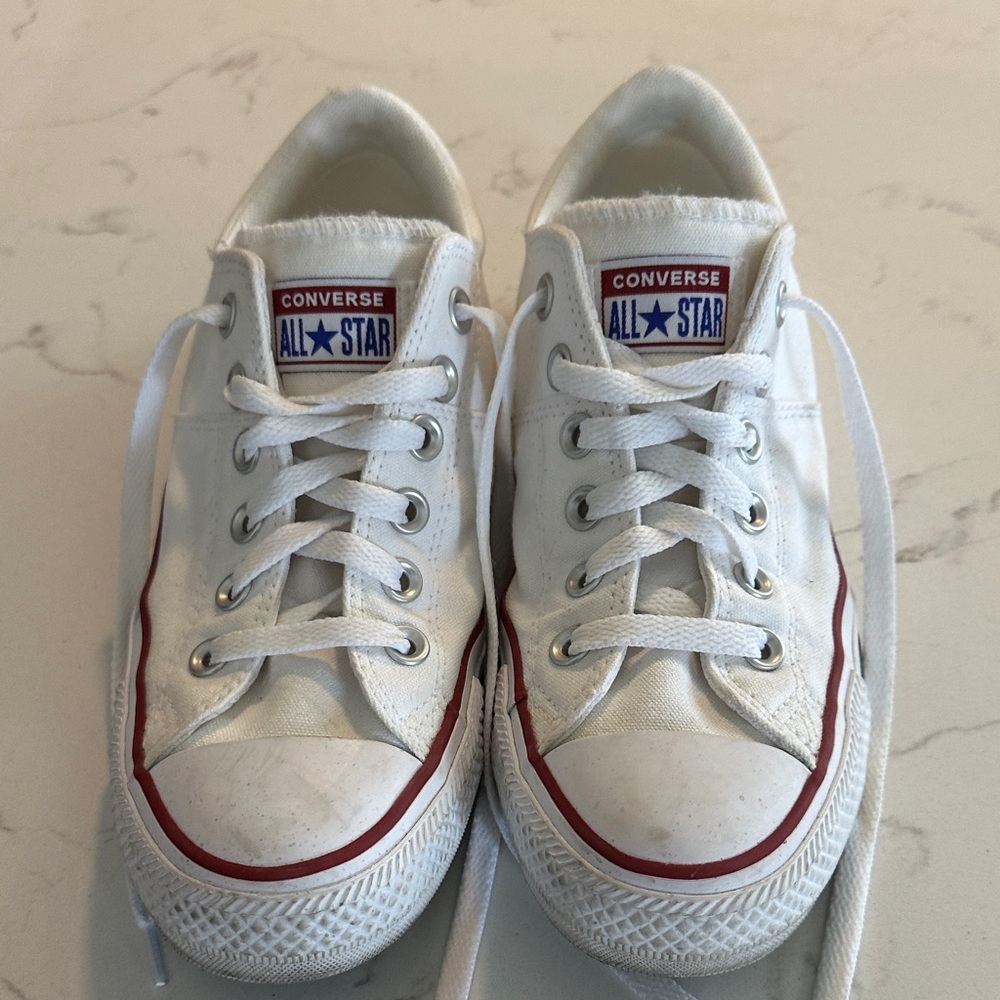 Converse All Star White Sneakers with Red & Blue Trim Size 7.5